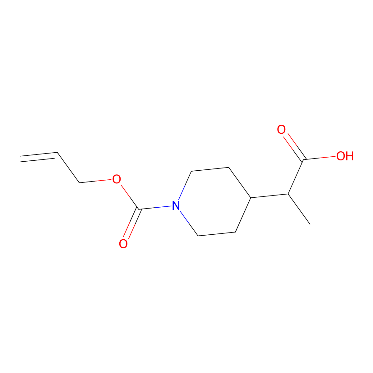 2-{1-[(Prop-2-en-1-yloxy)carbonyl]piperidin-4-yl}propanoic acid molecular structure, CAS 2680845-17-2
