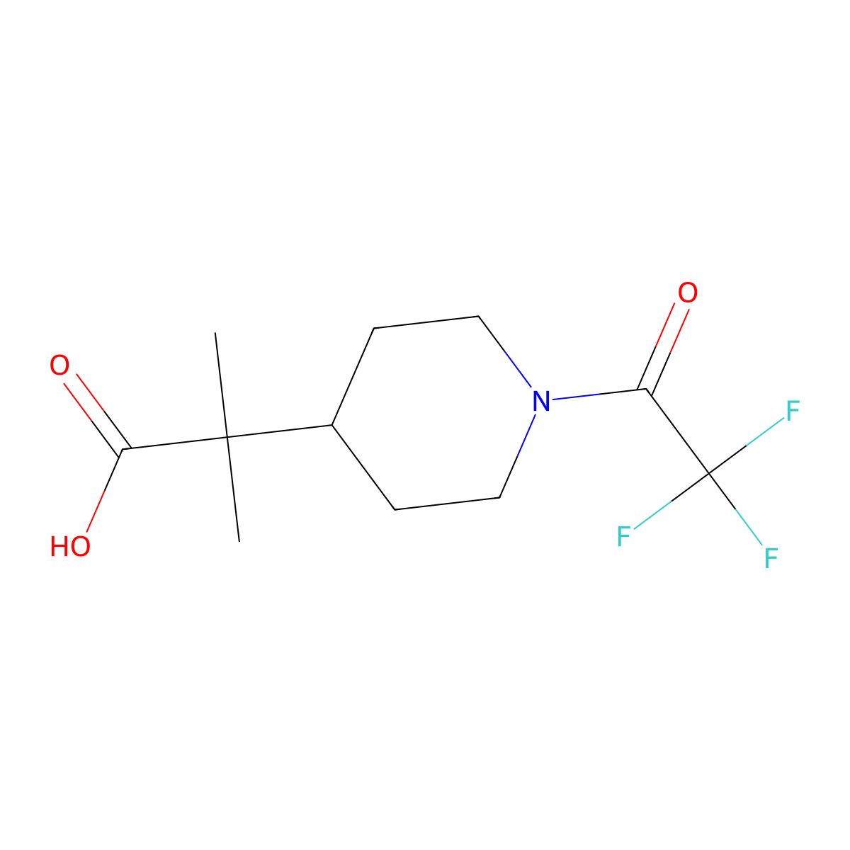 2-Methyl-2-[1-(trifluoroacetyl)piperidin-4-yl]propanoic acid molecular structure, CAS 2680845-21-8
