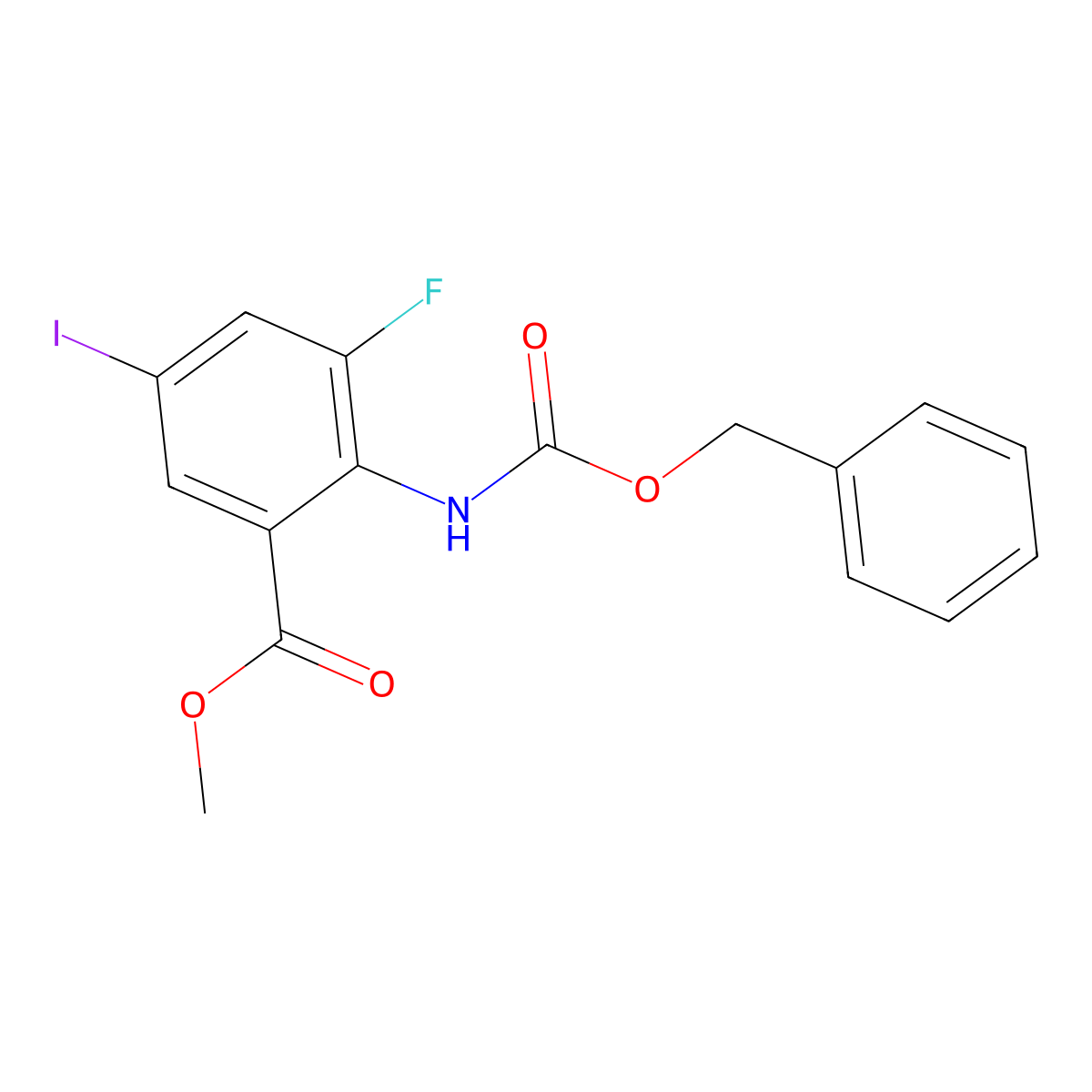 Methyl 2-{[(benzyloxy)carbonyl]amino}-3-fluoro-5-iodobenzoate molecular structure, CAS 2680845-24-1
