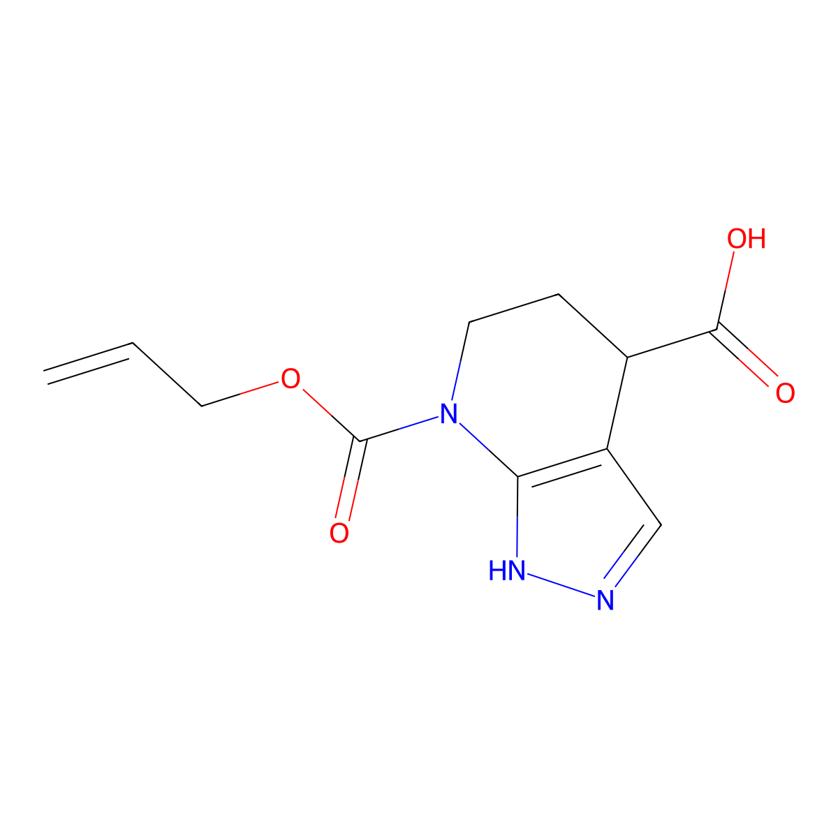 7-[(prop-2-en-1-yloxy)carbonyl]-1H,4H,5H,6H,7H-pyrazolo[3,4-b]pyridine-4-carboxylic acid molecular structure, CAS 2680845-33-2