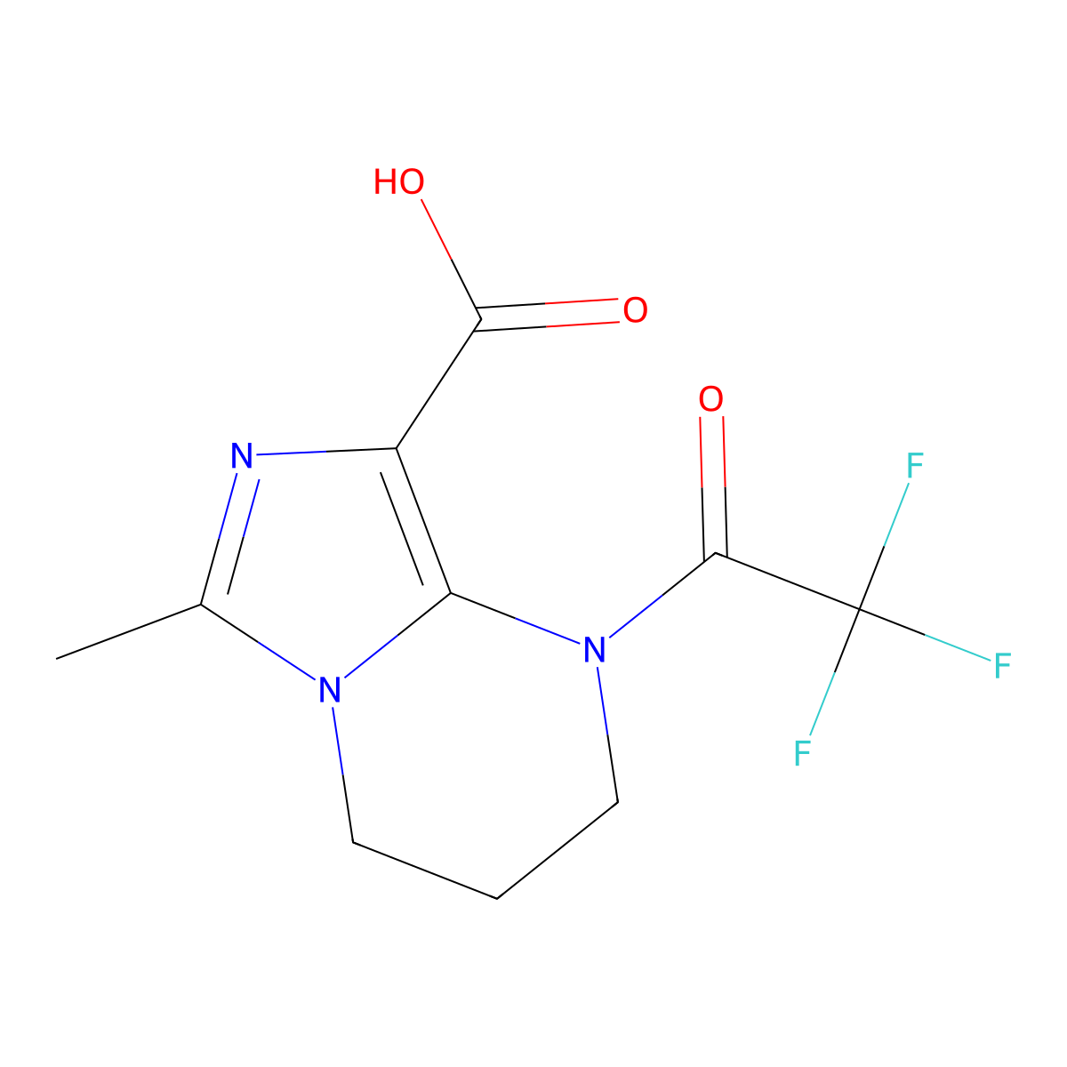 6-methyl-1-(2,2,2-trifluoroacetyl)-1H,2H,3H,4H-imidazo[1,5-a]pyrimidine-8-carboxylic acid molecular structure, CAS 2680845-56-9