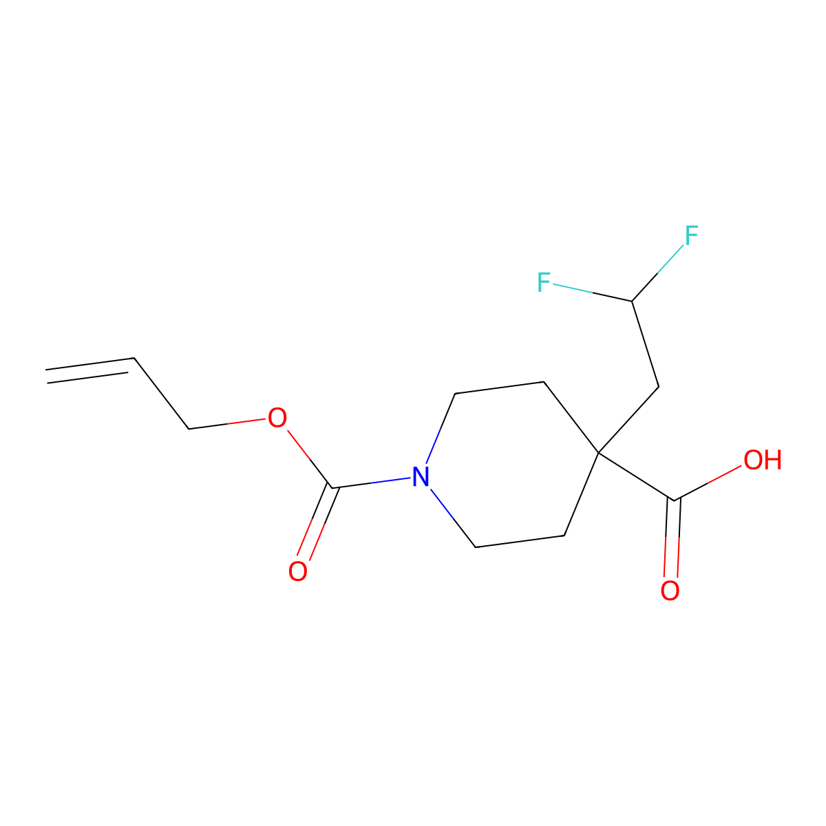 4-(2,2-Difluoroethyl)-1-[(prop-2-en-1-yloxy)carbonyl]piperidine-4-carboxylic acid molecular structure, CAS 2680845-65-0