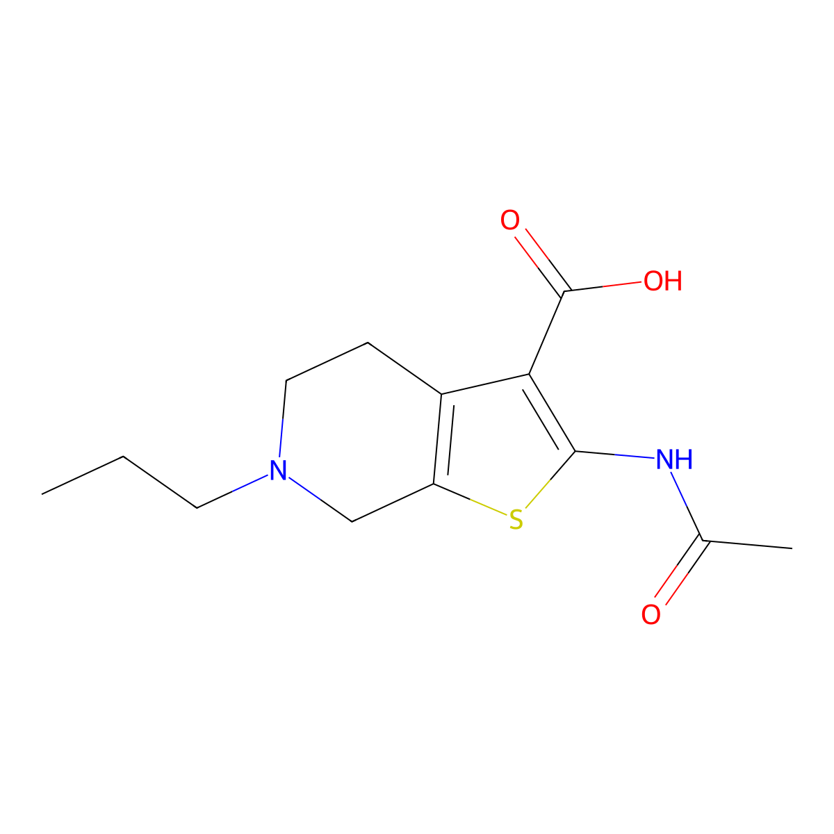 2-acetamido-6-propyl-4H,5H,6H,7H-thieno[2,3-c]pyridine-3-carboxylic acid molecular structure, CAS 2680845-71-8