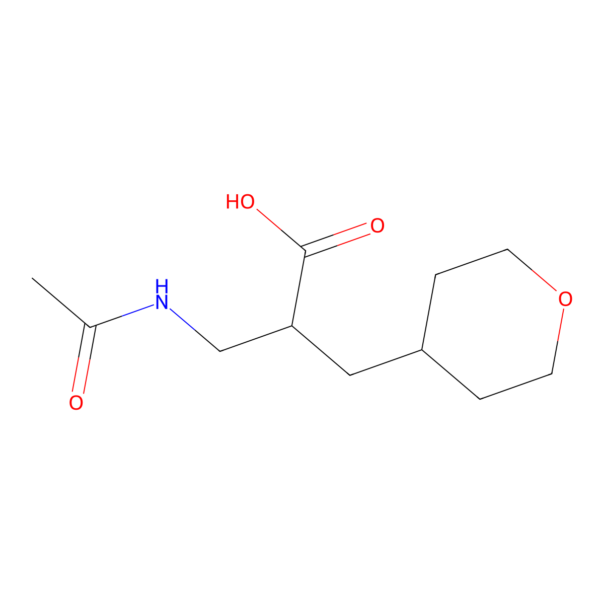 3-Acetamido-2-[(oxan-4-yl)methyl]propanoic acid molecular structure, CAS 2680845-72-9