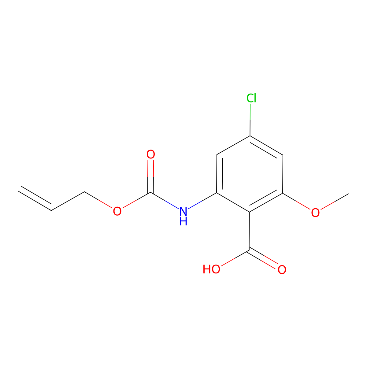 4-Chloro-2-methoxy-6-{[(prop-2-en-1-yloxy)carbonyl]amino}benzoic acid molecular structure, CAS 2680846-21-1