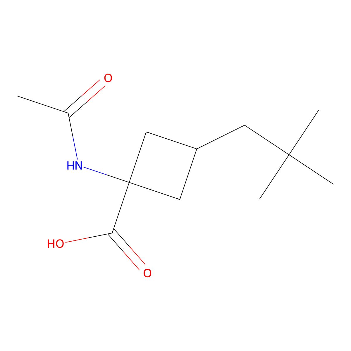 3-(2,2-Dimethylpropyl)-1-acetamidocyclobutane-1-carboxylic acid molecular structure, CAS 2680846-37-9