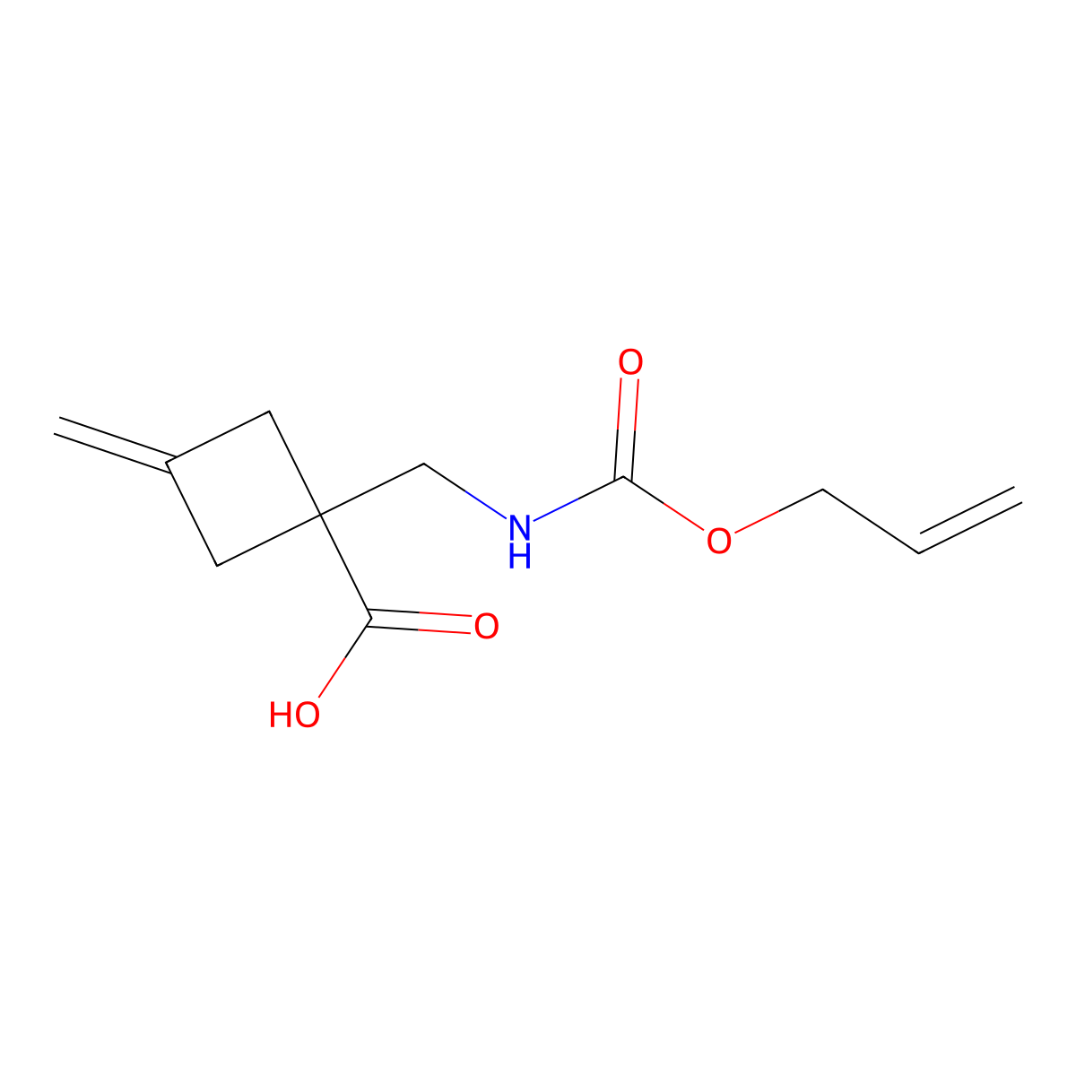 3-Methylidene-1-({[(prop-2-en-1-yloxy)carbonyl]amino}methyl)cyclobutane-1-carboxylic acid molecular structure, CAS 2680846-43-7