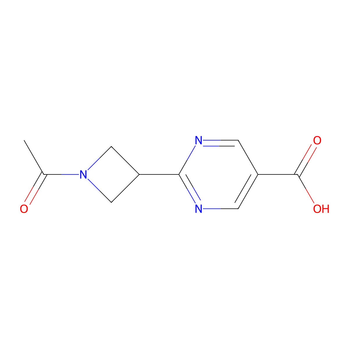 2-(1-Acetylazetidin-3-yl)pyrimidine-5-carboxylic acid molecular structure, CAS 2680846-49-3