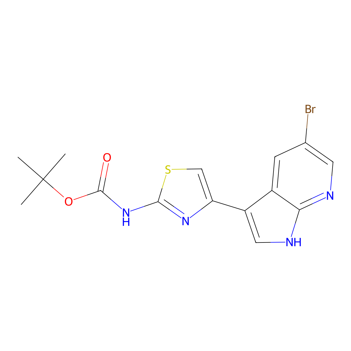tert-butyl N-(4-{5-bromo-1H-pyrrolo[2,3-b]pyridin-3-yl}-1,3-thiazol-2-yl)carbamate molecular structure, CAS 2680846-51-7