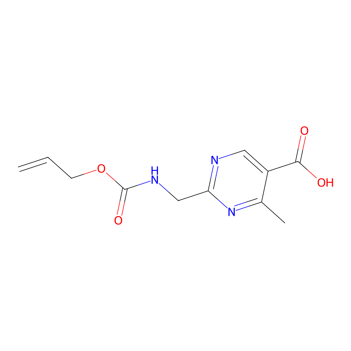 4-Methyl-2-({[(prop-2-en-1-yloxy)carbonyl]amino}methyl)pyrimidine-5-carboxylic acid molecular structure, CAS 2680846-56-2