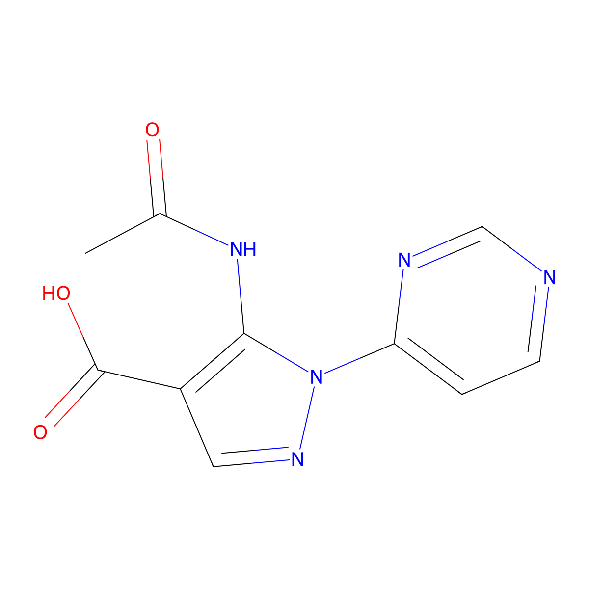 5-acetamido-1-(pyrimidin-4-yl)-1H-pyrazole-4-carboxylic acid molecular structure, CAS 2680846-60-8