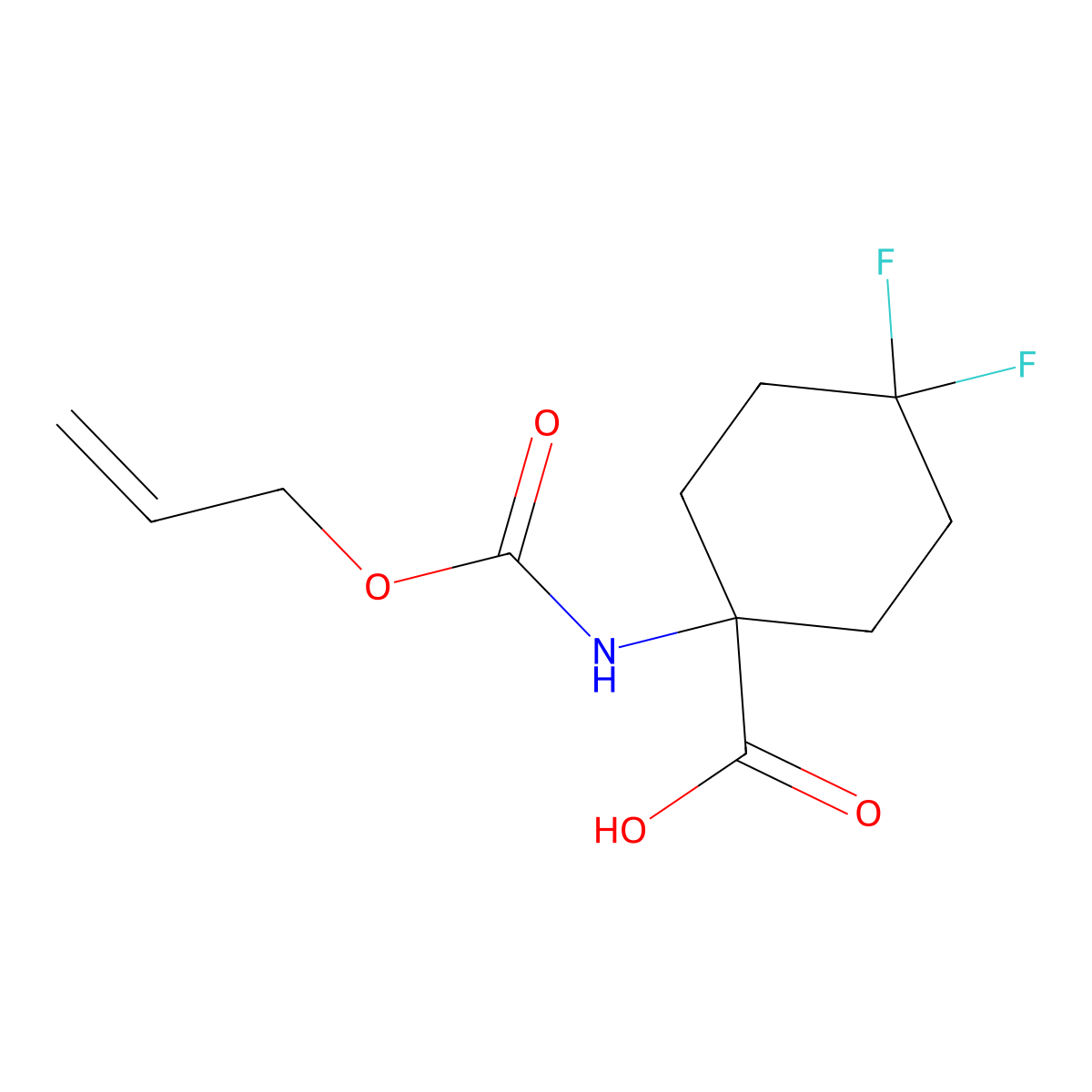 4,4-Difluoro-1-{[(prop-2-en-1-yloxy)carbonyl]amino}cyclohexane-1-carboxylic acid molecular structure, CAS 2680846-66-4