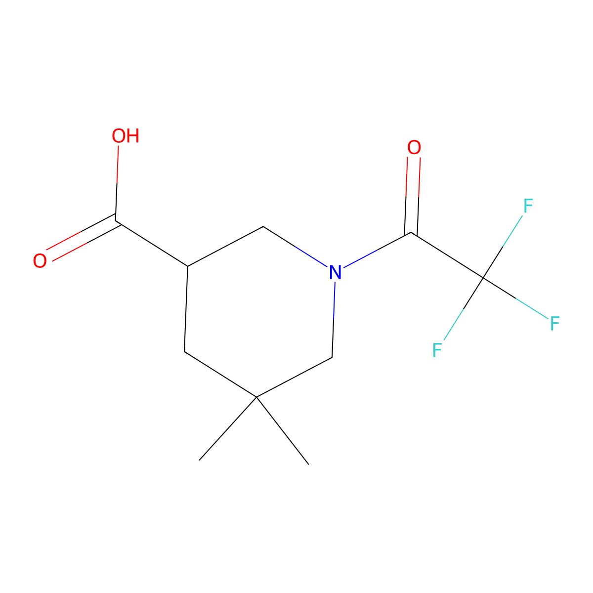 5,5-Dimethyl-1-(trifluoroacetyl)piperidine-3-carboxylic acid molecular structure, CAS 2680846-68-6