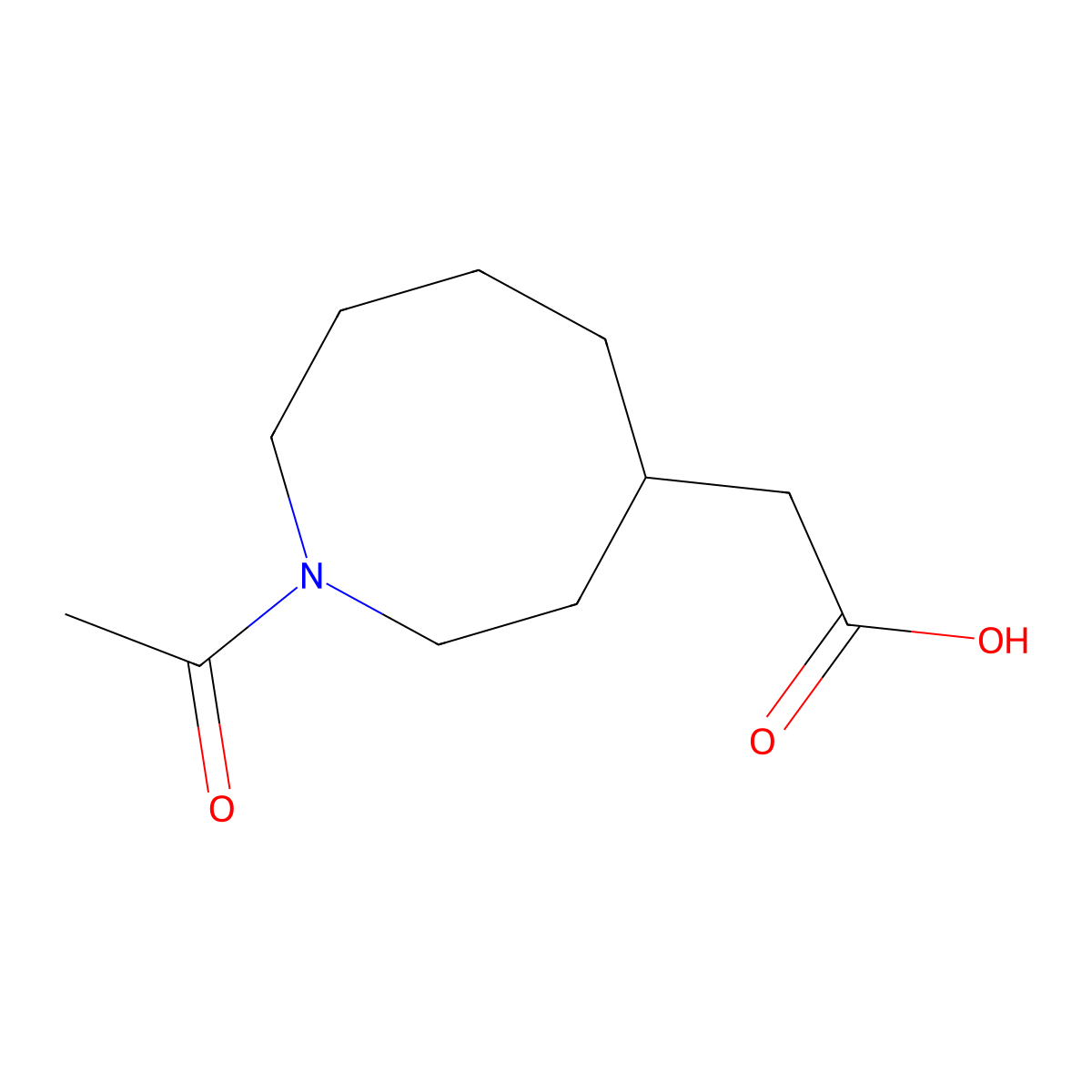 2-(1-Acetylazocan-4-yl)acetic acid molecular structure, CAS 2680846-69-7