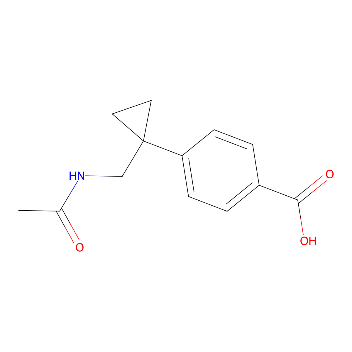 4-[1-(Acetamidomethyl)cyclopropyl]benzoic acid molecular structure, CAS 2680846-74-4
