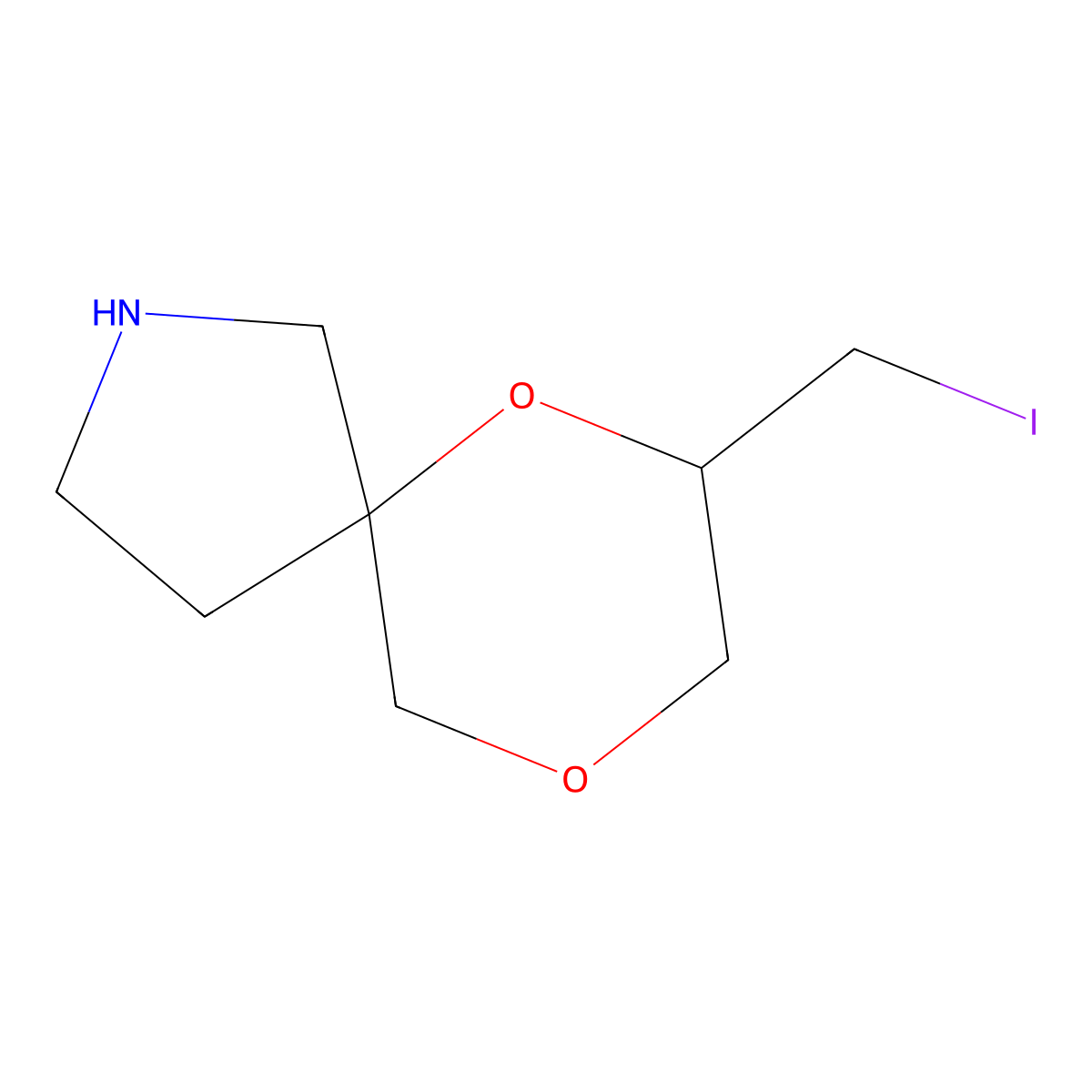 7-(Iodomethyl)-6,9-dioxa-2-azaspiro[4.5]decane molecular structure, CAS 2680846-80-2