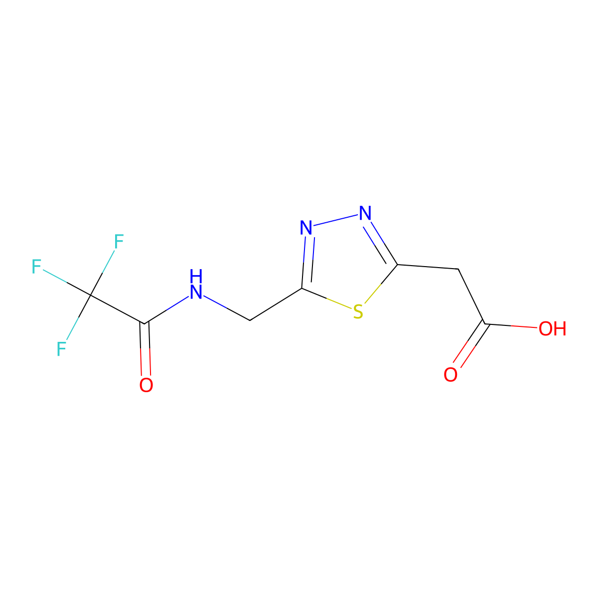 2-{5-[(2,2,2-Trifluoroacetamido)methyl]-1,3,4-thiadiazol-2-yl}acetic acid molecular structure, CAS 2680846-97-1