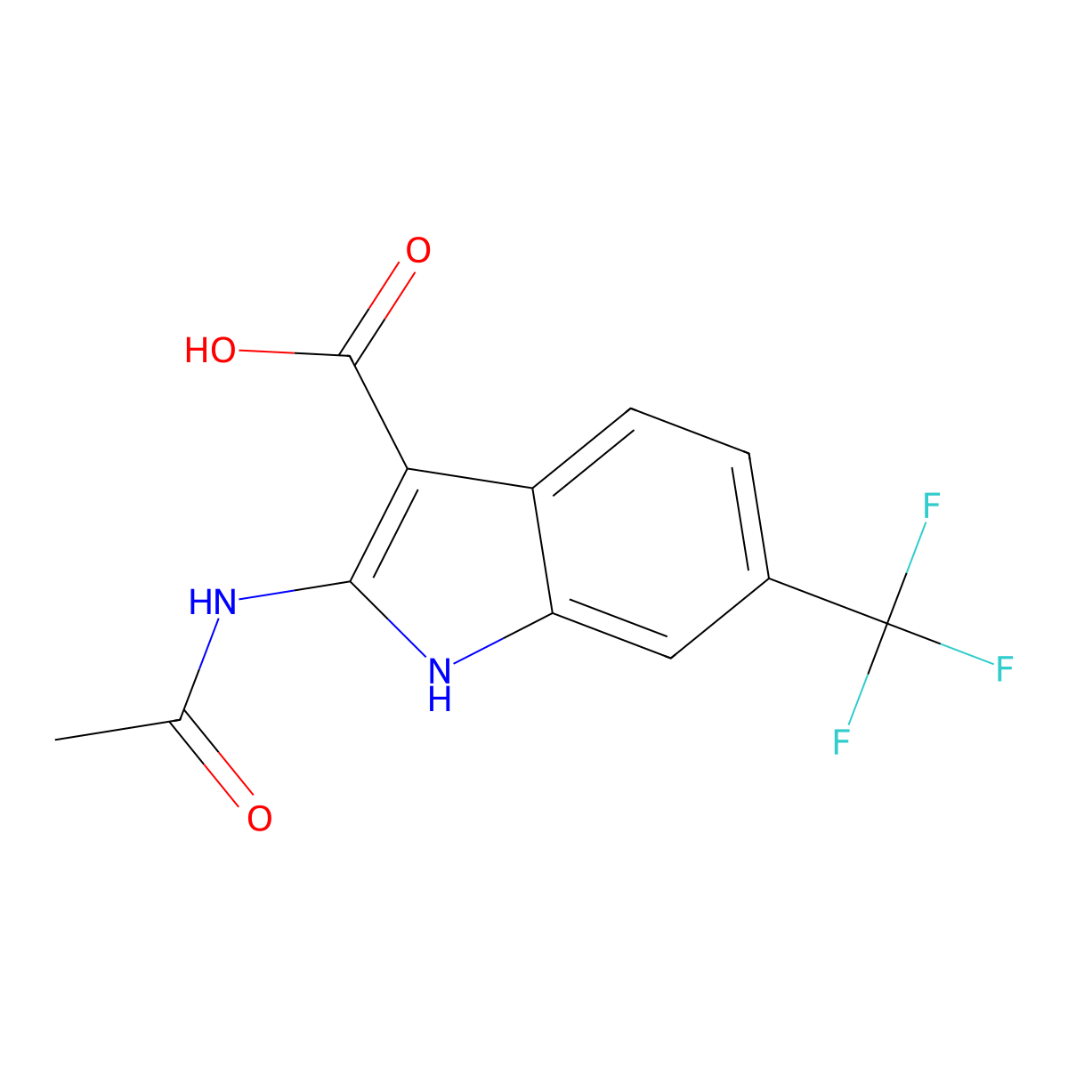 2-acetamido-6-(trifluoromethyl)-1H-indole-3-carboxylic acid molecular structure, CAS 2680846-99-3