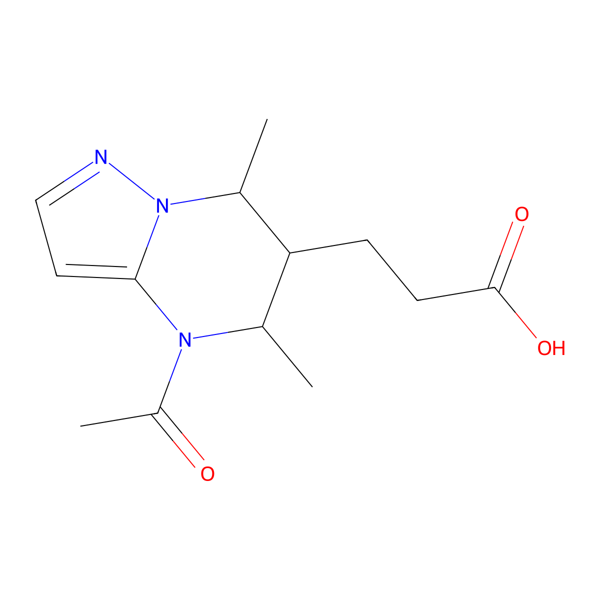 3-{4-acetyl-5,7-dimethyl-4H,5H,6H,7H-pyrazolo[1,5-a]pyrimidin-6-yl}propanoic acid molecular structure, CAS 2680847-10-1