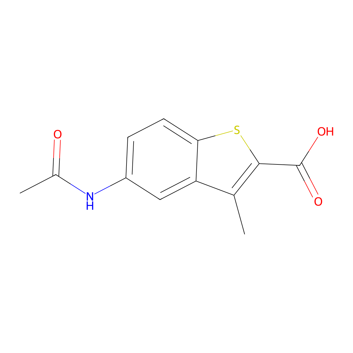 5-Acetamido-3-methyl-1-benzothiophene-2-carboxylic acid molecular structure, CAS 2680847-12-3