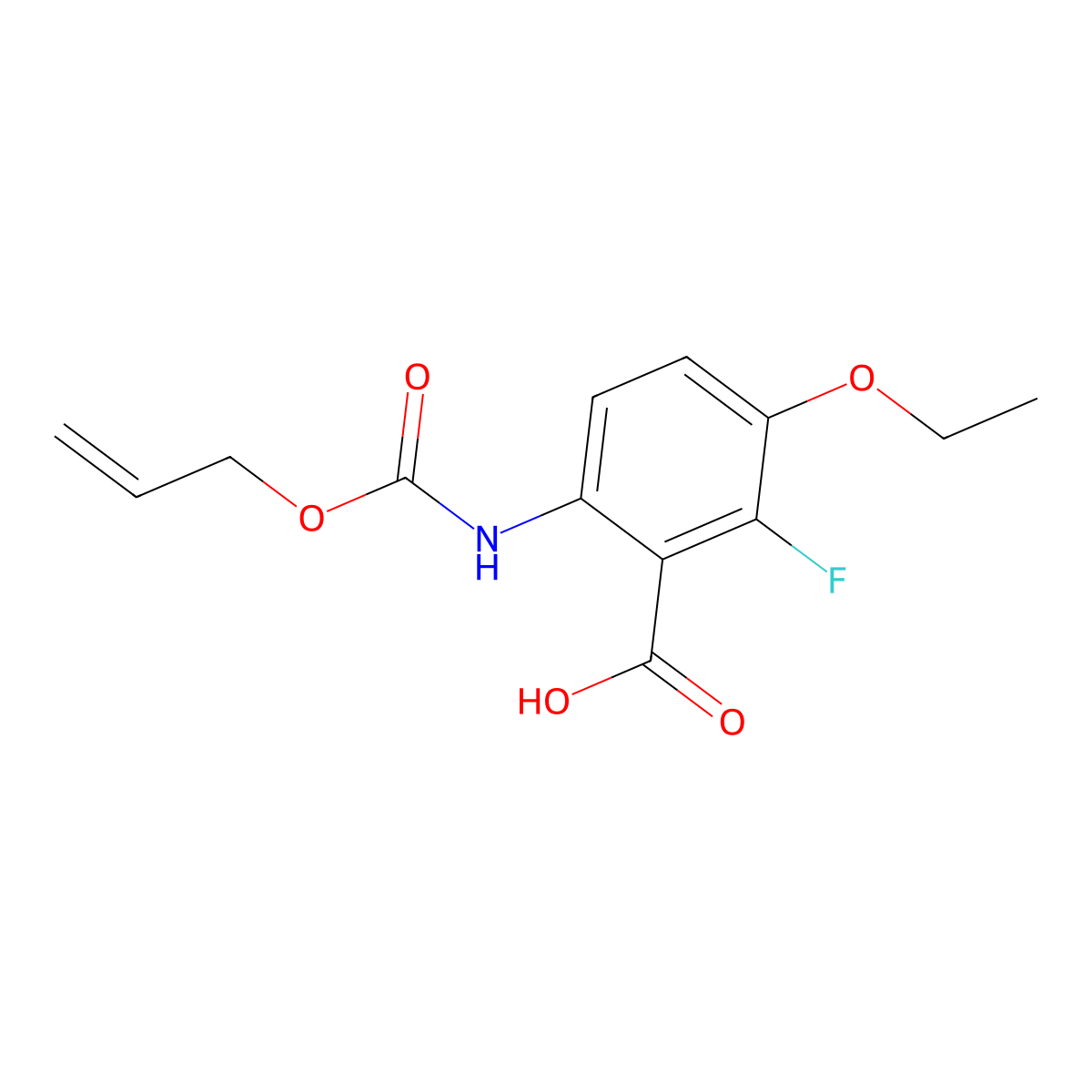 3-Ethoxy-2-fluoro-6-{[(prop-2-en-1-yloxy)carbonyl]amino}benzoic acid molecular structure, CAS 2680847-33-8