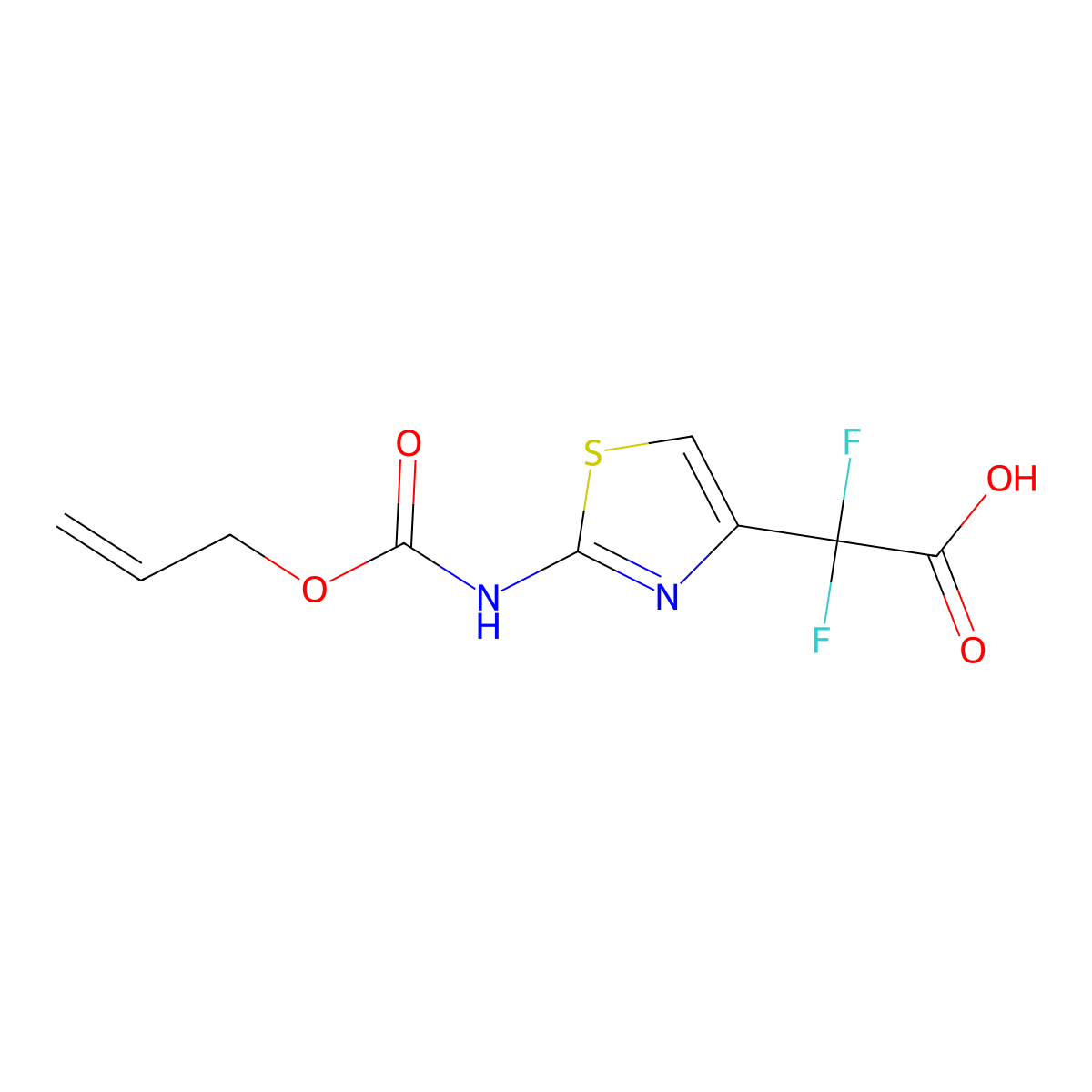 2,2-Difluoro-2-(2-{[(prop-2-en-1-yloxy)carbonyl]amino}-1,3-thiazol-4-yl)acetic acid molecular structure, CAS 2680847-36-1