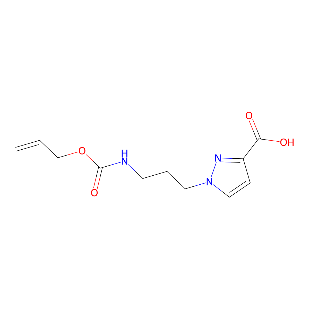 1-(3-{[(prop-2-en-1-yloxy)carbonyl]amino}propyl)-1H-pyrazole-3-carboxylic acid molecular structure, CAS 2680847-48-5