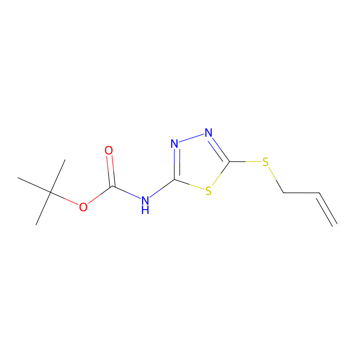 tert-butyl N-[5-(prop-2-en-1-ylsulfanyl)-1,3,4-thiadiazol-2-yl]carbamate molecular structure, CAS 2680847-63-4