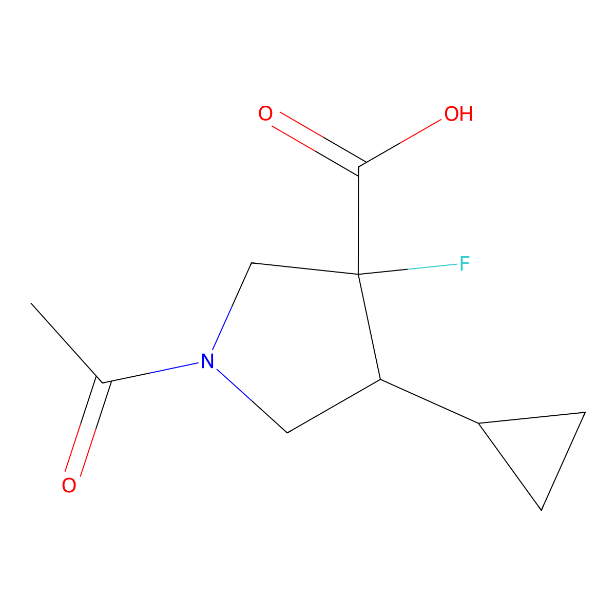 1-Acetyl-4-cyclopropyl-3-fluoropyrrolidine-3-carboxylic acid molecular structure, CAS 2680847-92-9