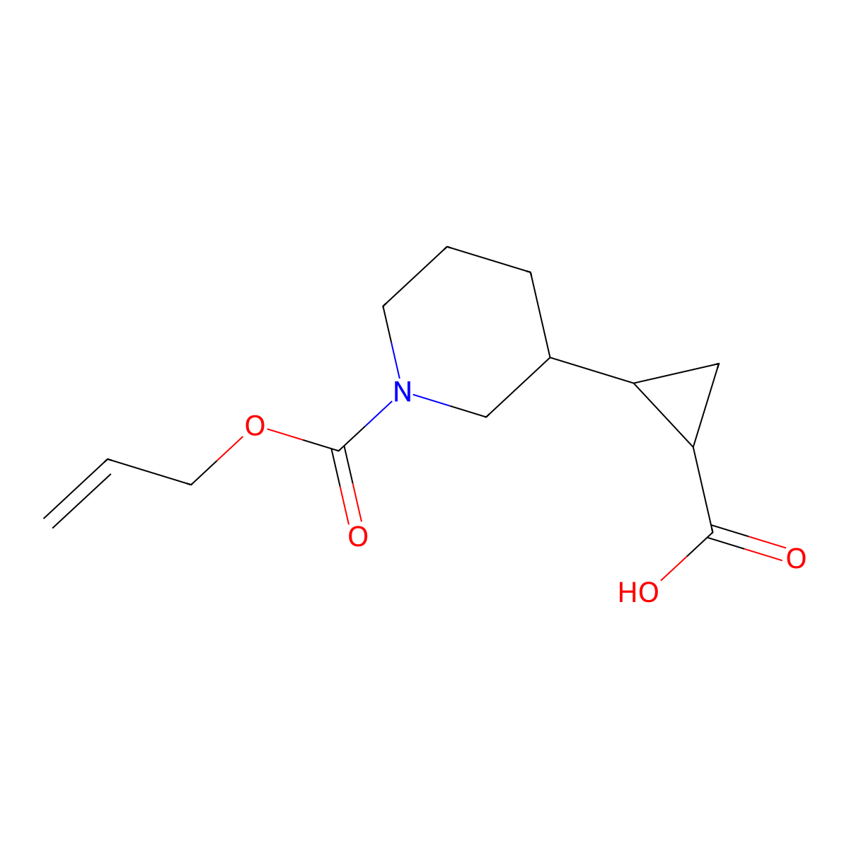 2-{1-[(Prop-2-en-1-yloxy)carbonyl]piperidin-3-yl}cyclopropane-1-carboxylic acid molecular structure, CAS 2680847-96-3