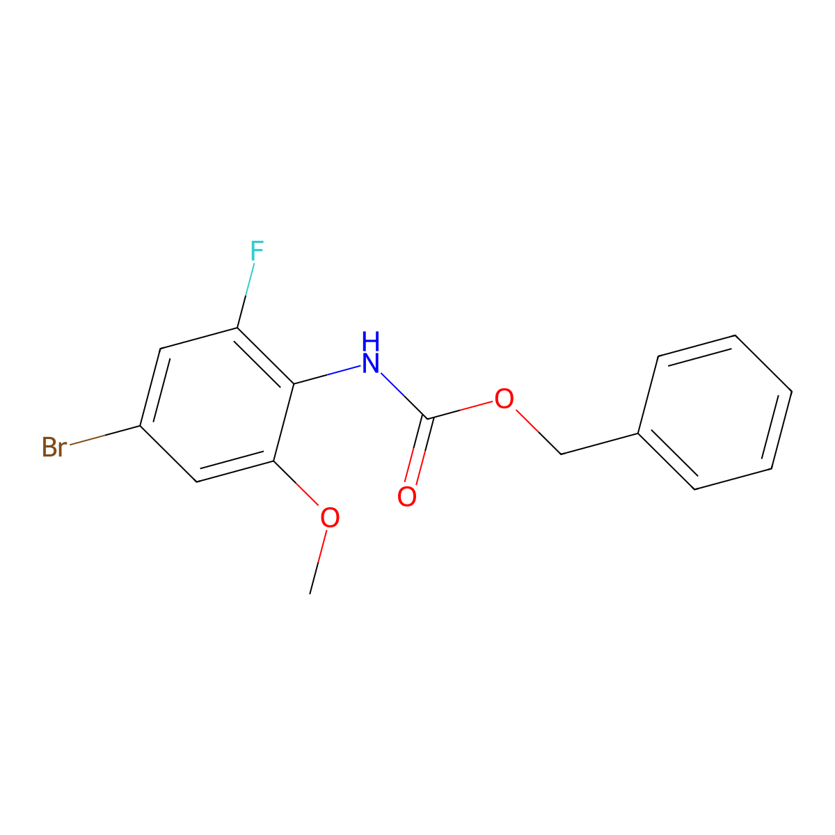 benzyl N-(4-bromo-2-fluoro-6-methoxyphenyl)carbamate molecular structure, CAS 2680848-08-0