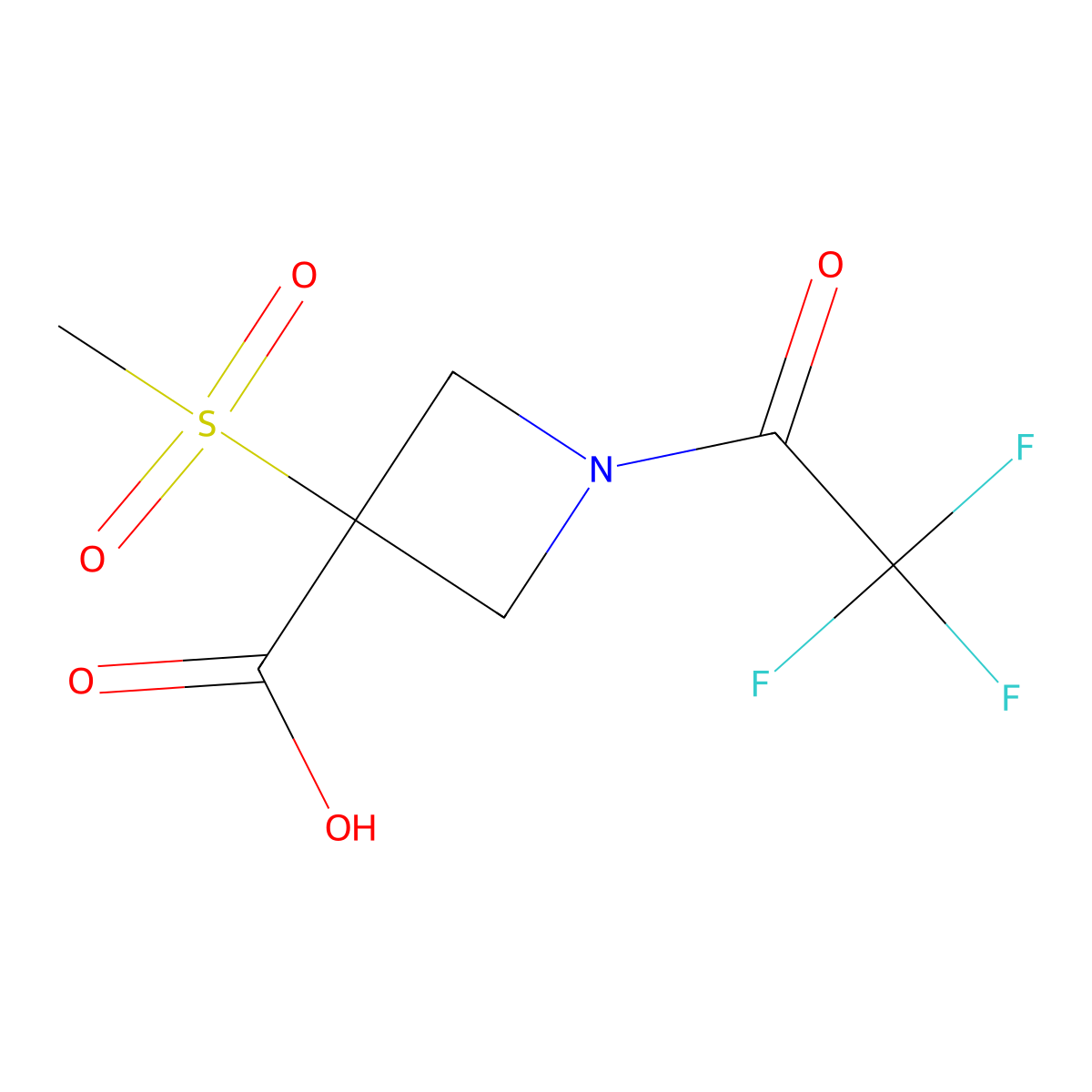3-Methanesulfonyl-1-(2,2,2-trifluoroacetyl)azetidine-3-carboxylic acid molecular structure, CAS 2680848-18-2
