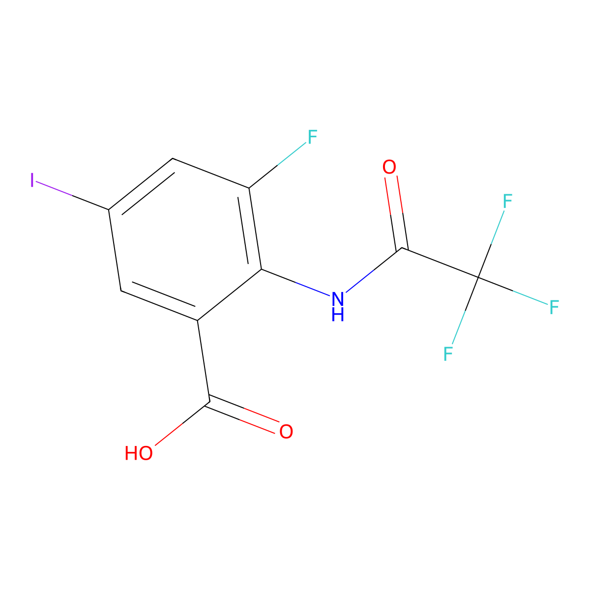 3-Fluoro-5-iodo-2-(2,2,2-trifluoroacetamido)benzoic acid molecular structure, CAS 2680848-22-8