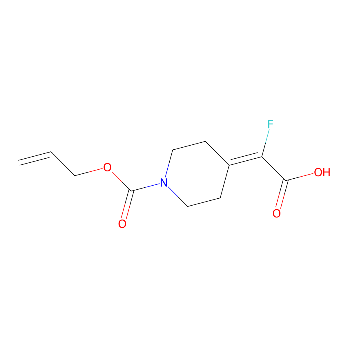 2-Fluoro-2-{1-[(prop-2-en-1-yloxy)carbonyl]piperidin-4-ylidene}acetic acid molecular structure, CAS 2680848-24-0