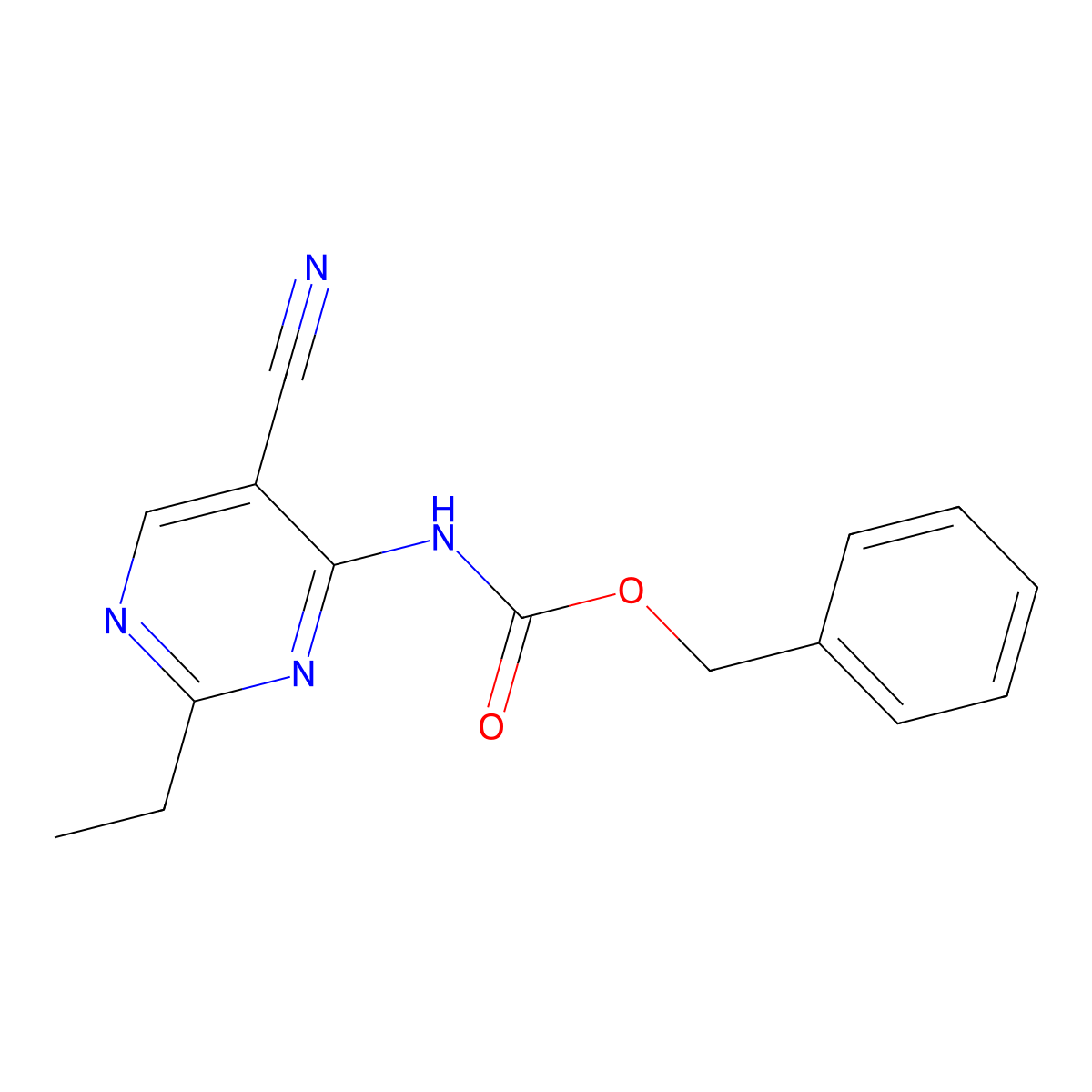 benzyl N-(5-cyano-2-ethylpyrimidin-4-yl)carbamate molecular structure, CAS 2680848-27-3