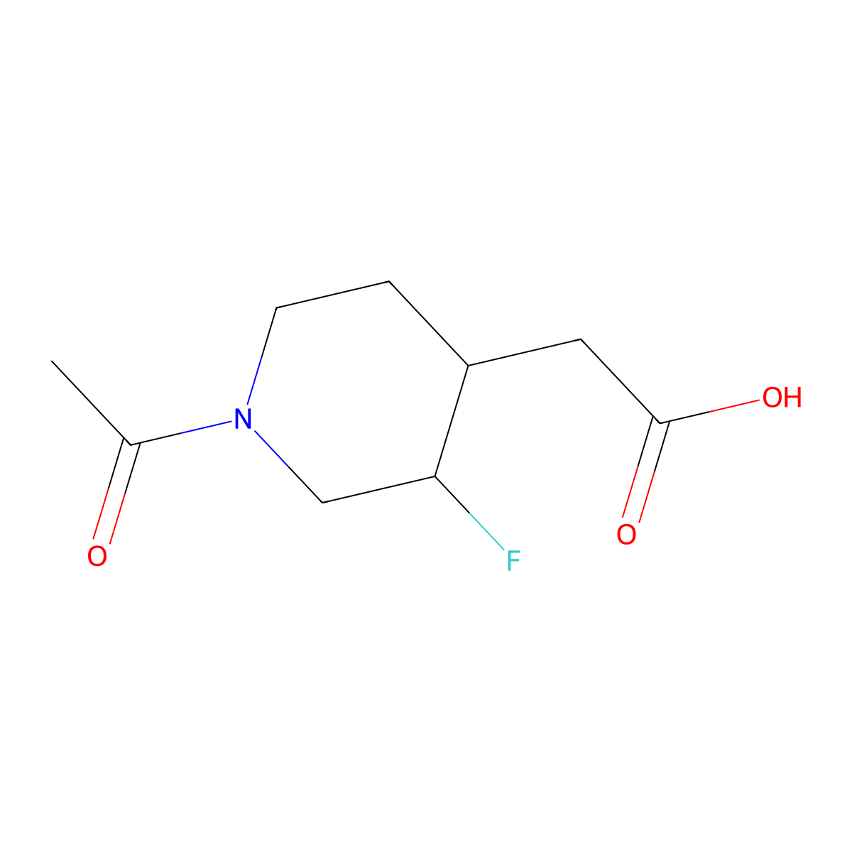 2-(1-Acetyl-3-fluoropiperidin-4-yl)acetic acid molecular structure, CAS 2680848-33-1