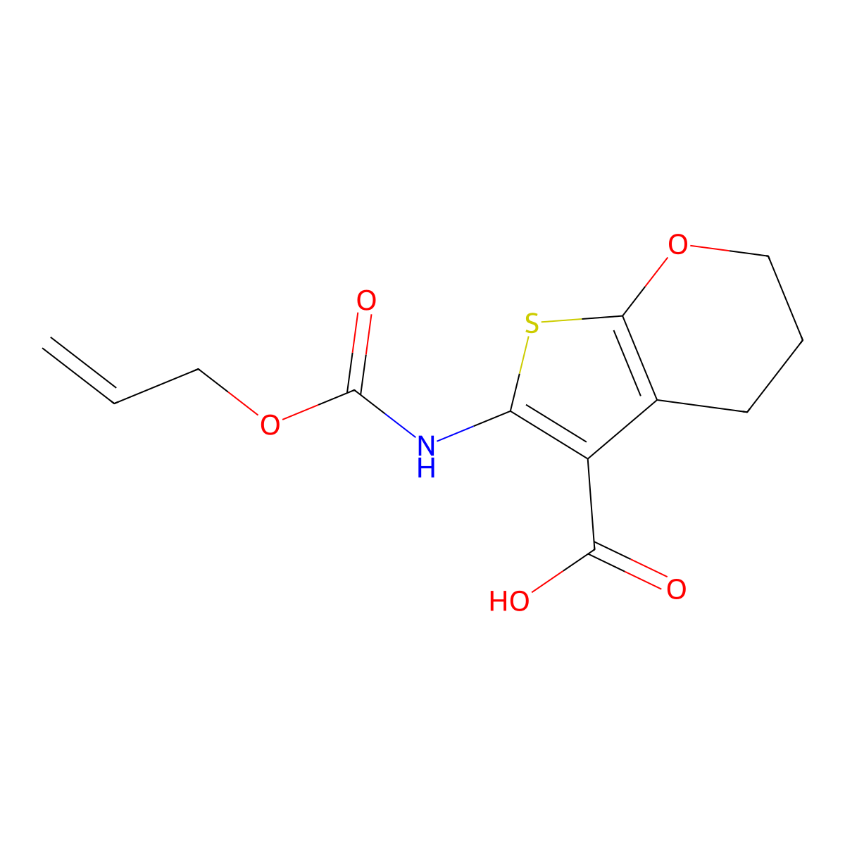 6-{[(prop-2-en-1-yloxy)carbonyl]amino}-2H,3H,4H-thieno[2,3-b]pyran-5-carboxylic acid molecular structure, CAS 2680848-35-3