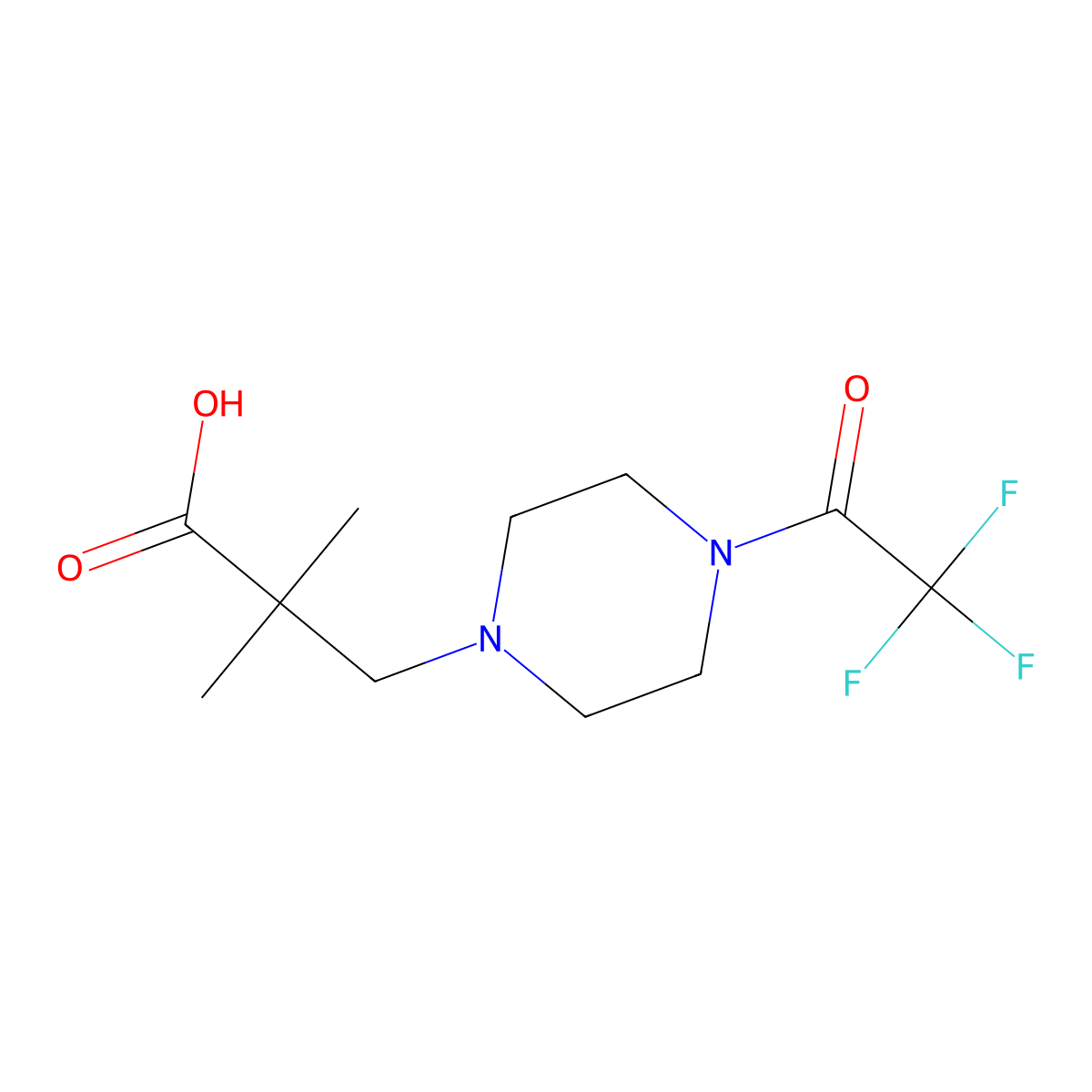 2,2-Dimethyl-3-[4-(2,2,2-trifluoroacetyl)piperazin-1-yl]propanoic acid molecular structure, CAS 2680848-36-4