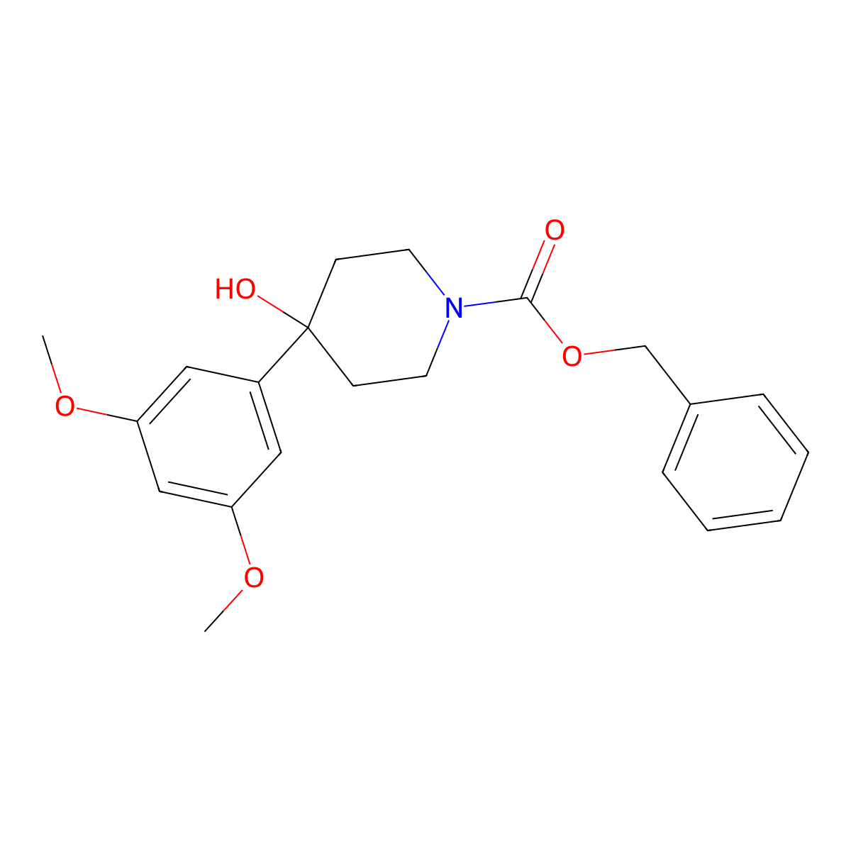 Benzyl 4-(3,5-dimethoxyphenyl)-4-hydroxypiperidine-1-carboxylate molecular structure, CAS 2680848-38-6