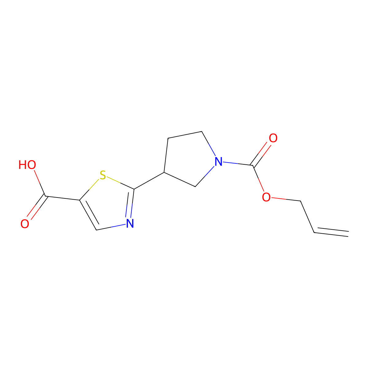 2-{1-[(Prop-2-en-1-yloxy)carbonyl]pyrrolidin-3-yl}-1,3-thiazole-5-carboxylic acid molecular structure, CAS 2680848-41-1