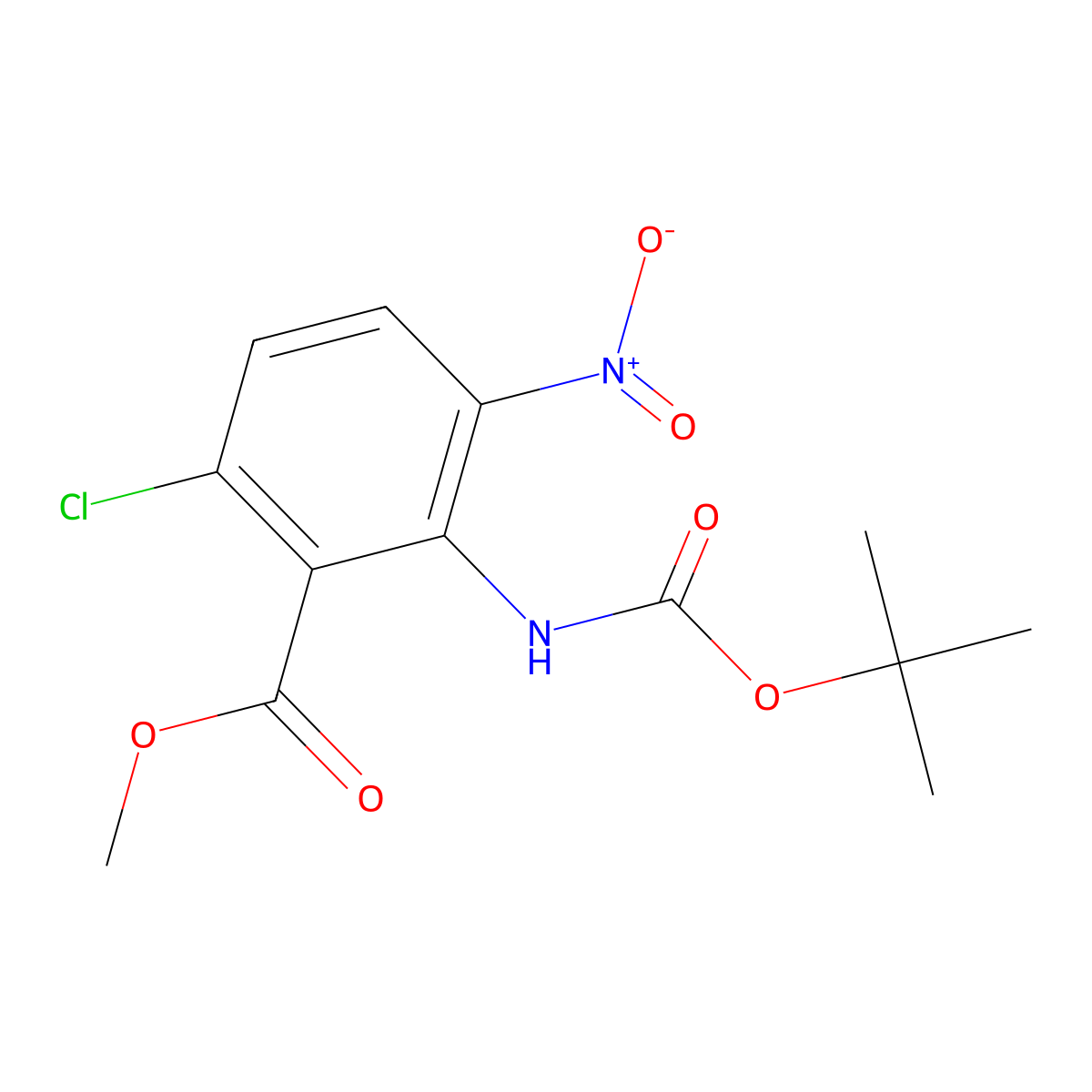 Methyl 2-{[(tert-butoxy)carbonyl]amino}-6-chloro-3-nitrobenzoate molecular structure, CAS 2680848-60-4