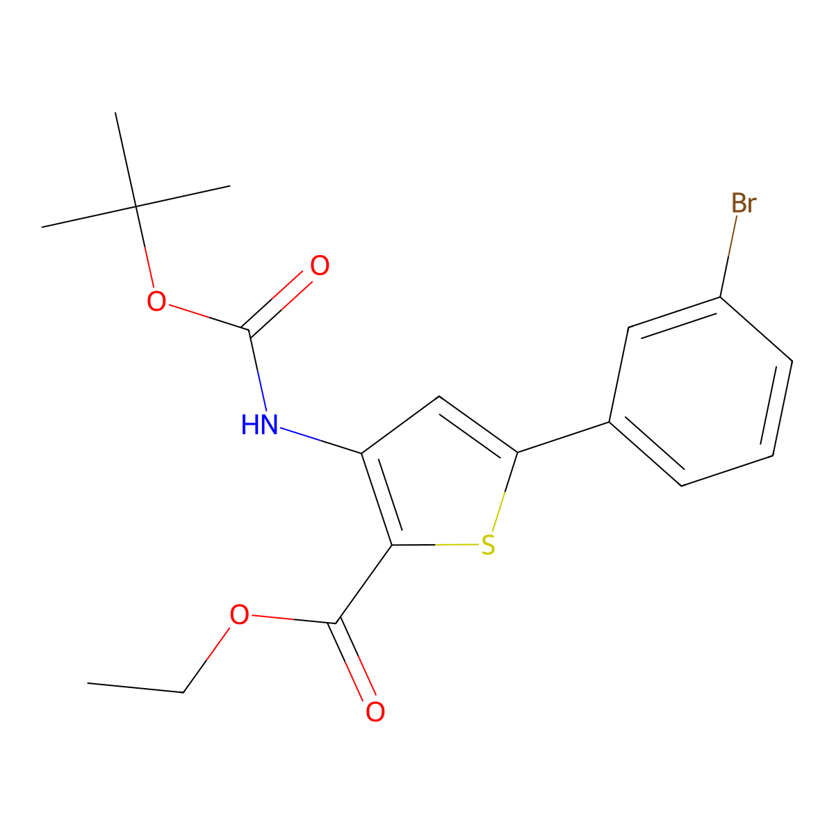Ethyl 5-(3-bromophenyl)-3-{[(tert-butoxy)carbonyl]amino}thiophene-2-carboxylate molecular structure, CAS 2680848-61-5