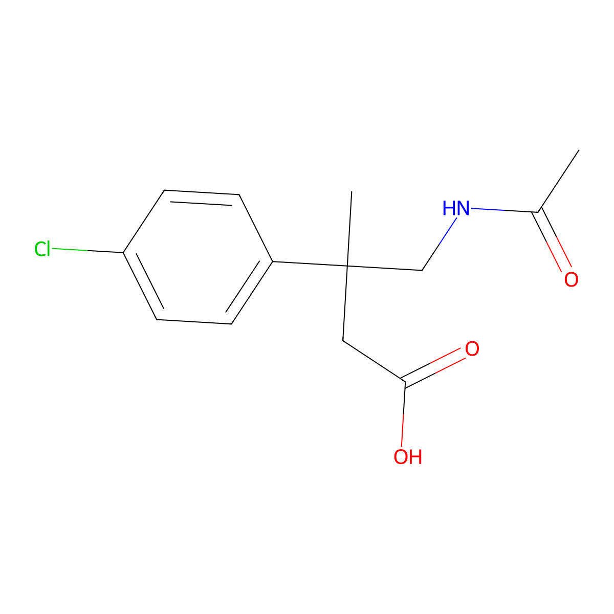 3-(4-Chlorophenyl)-4-acetamido-3-methylbutanoic acid molecular structure, CAS 2680848-65-9