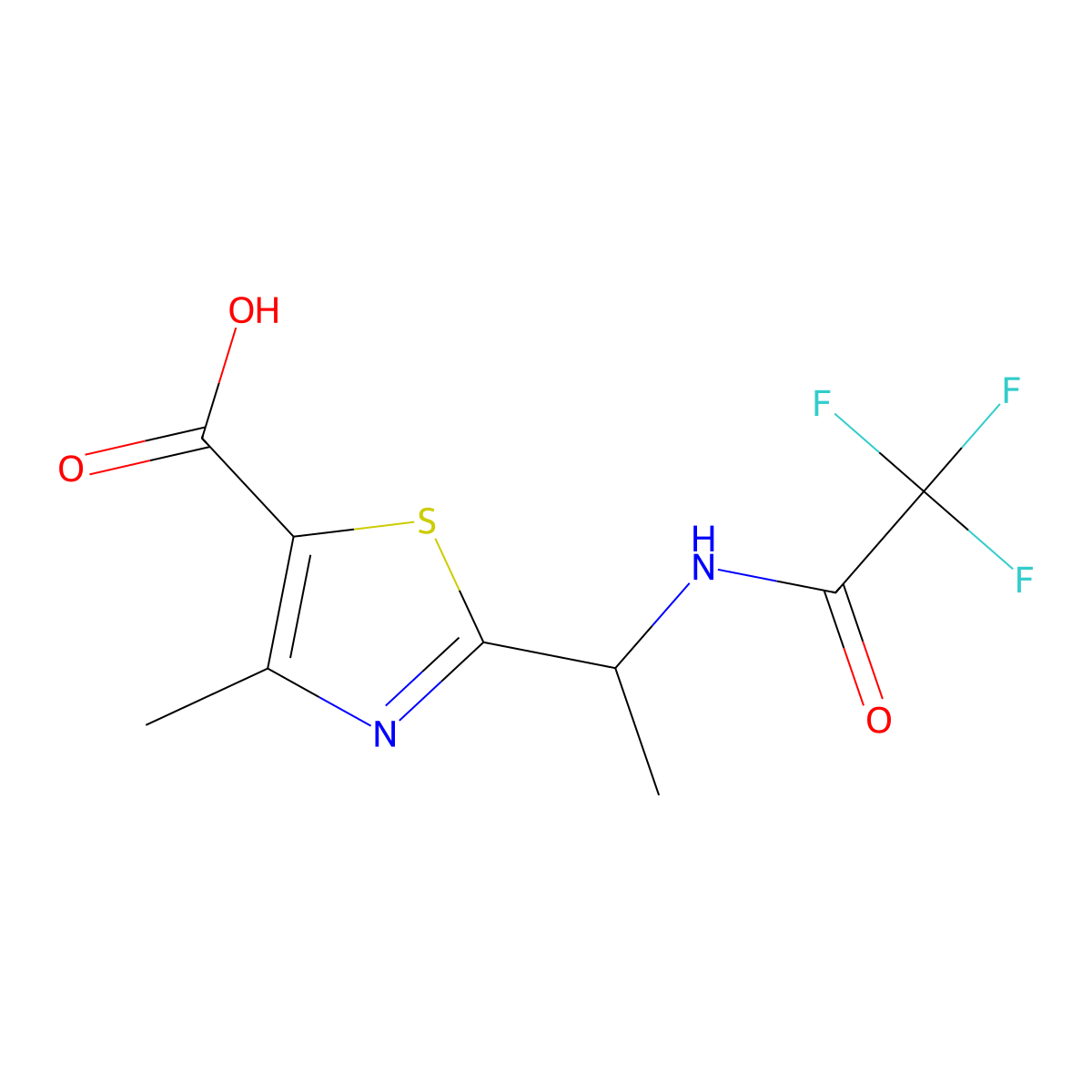4-Methyl-2-[1-(2,2,2-trifluoroacetamido)ethyl]-1,3-thiazole-5-carboxylic acid molecular structure, CAS 2680848-72-8