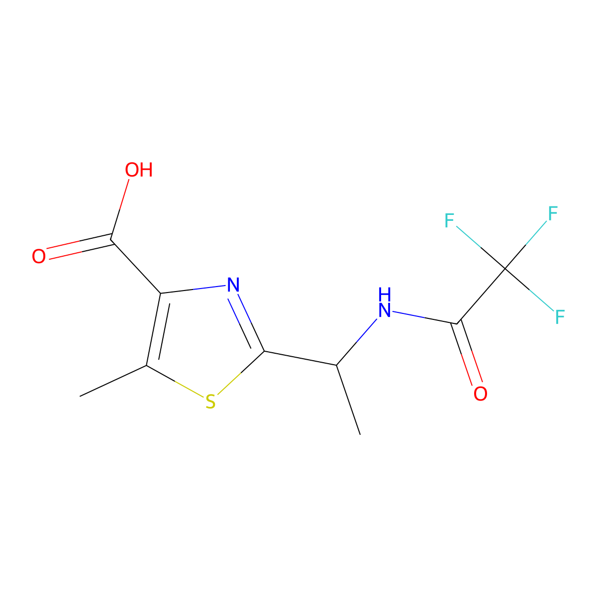 5-Methyl-2-[1-(2,2,2-trifluoroacetamido)ethyl]-1,3-thiazole-4-carboxylic acid molecular structure, CAS 2680848-75-1