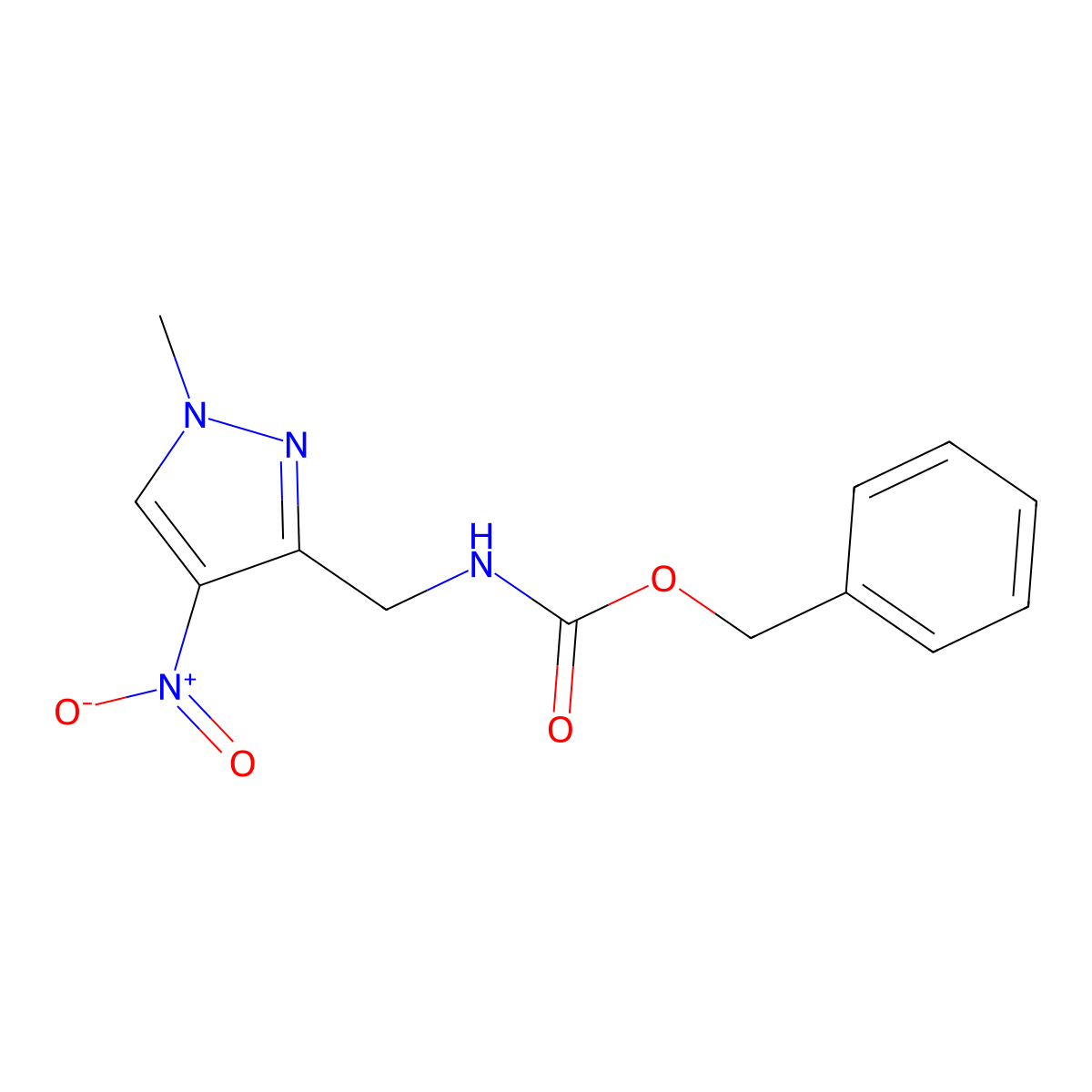 benzyl N-[(1-methyl-4-nitro-1H-pyrazol-3-yl)methyl]carbamate molecular structure, CAS 2680848-78-4