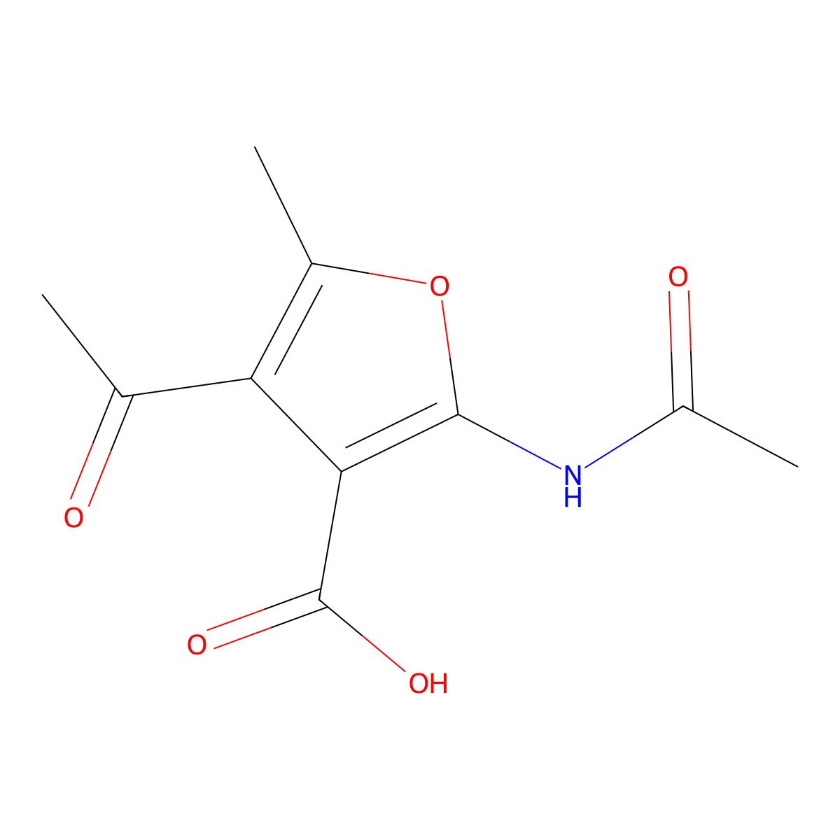 4-Acetyl-2-acetamido-5-methylfuran-3-carboxylic acid molecular structure, CAS 2680848-86-4