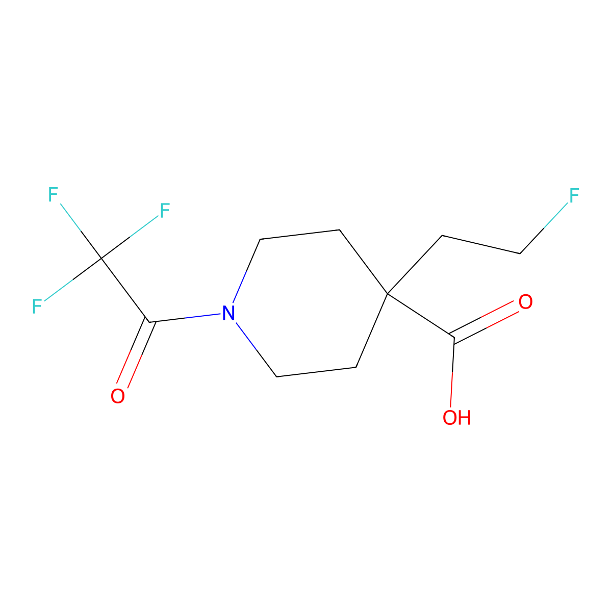 4-(2-Fluoroethyl)-1-(2,2,2-trifluoroacetyl)piperidine-4-carboxylic acid molecular structure, CAS 2680849-10-7