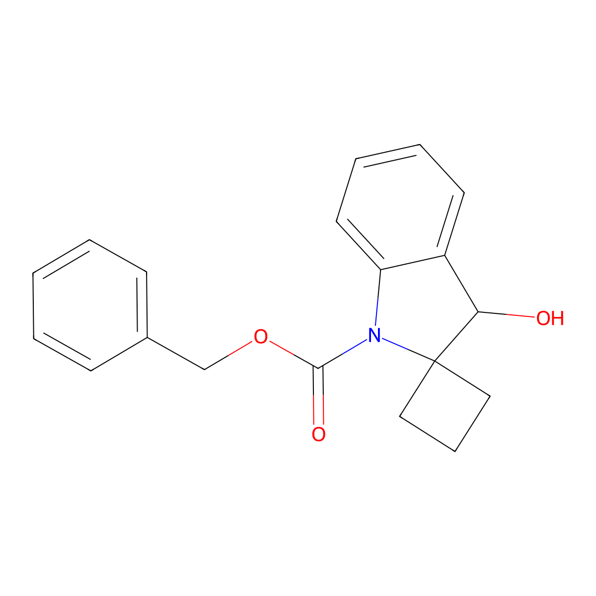 Benzyl 3'-hydroxy-1',3'-dihydrospiro[cyclobutane-1,2'-indole]-1'-carboxylate molecular structure, CAS 2680849-18-5