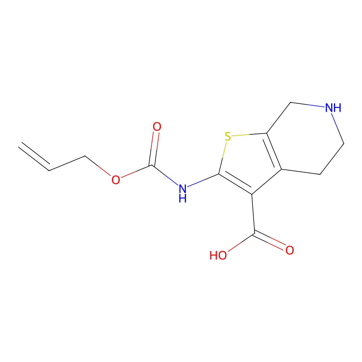2-{[(prop-2-en-1-yloxy)carbonyl]amino}-4H,5H,6H,7H-thieno[2,3-c]pyridine-3-carboxylic acid molecular structure, CAS 2680849-34-5